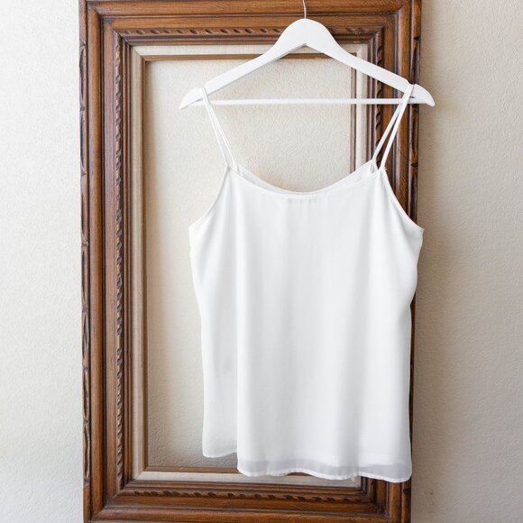 LOTUSMILE SLEEVELESS PLEATED CHIFFON LAYERED WHITE CAMISOLE TANK TOP XL - Picture 3 of 7